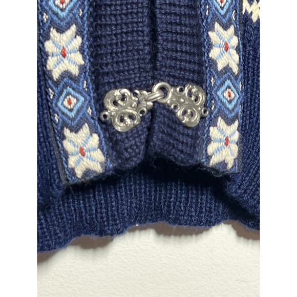 VTG Dale of Norway Women's Navy Blue Fair Isle Nordic Cardigan Wool Sweater L - Picture 7 of 10